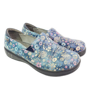 Alegria Keli Womens Sz 9 Flora Fusion Blue SlipOn Leather Clogs KEL Shoe 6317-39